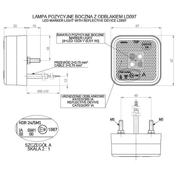 Horpol LED Positionsleuchte Orange Eckig 12-24V LD 097