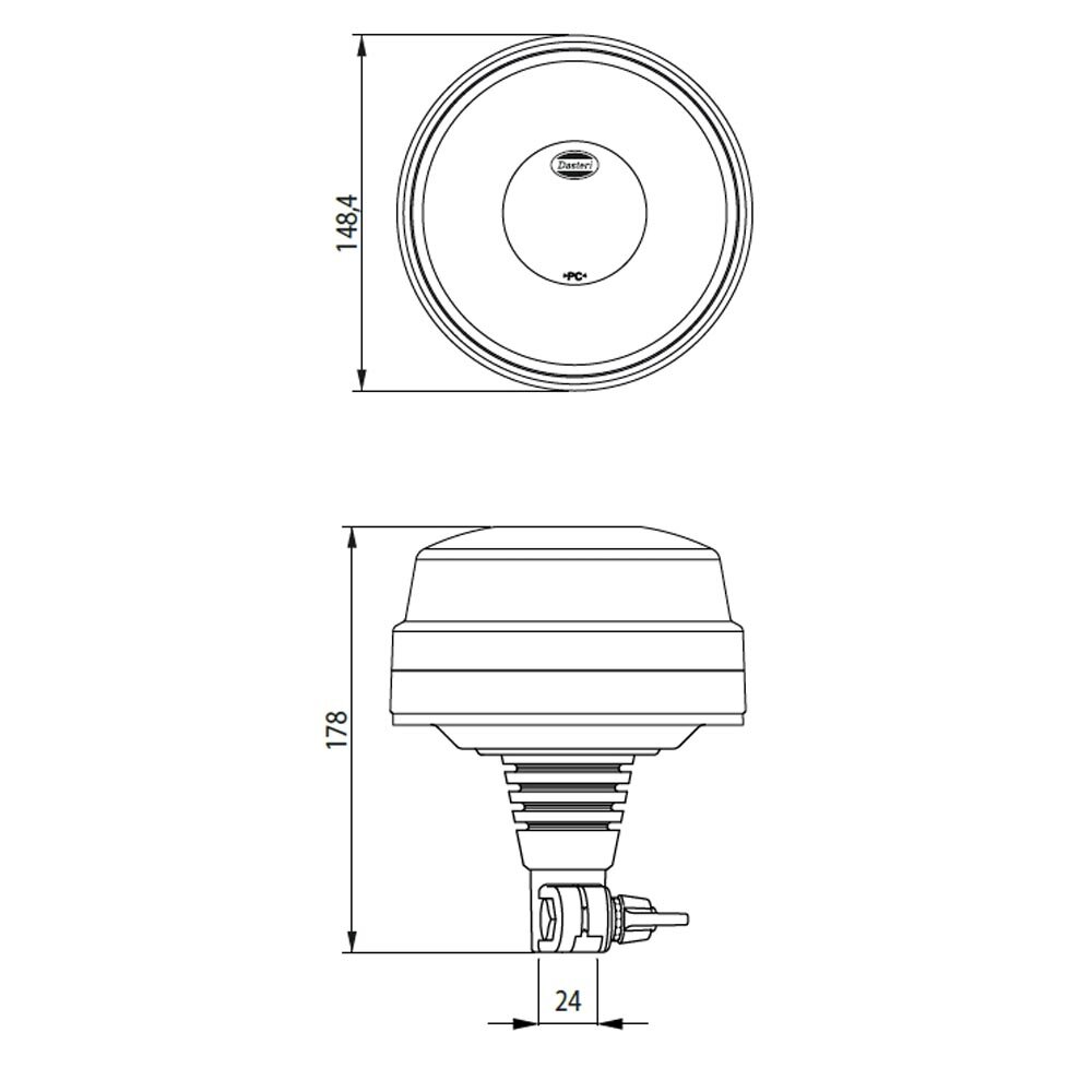 Dasteri LED Blau Rundumleuchte DIN Halter
