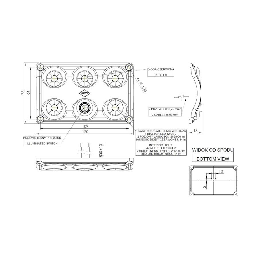 Horpol LED Innenleuchte Wei&szlig;/Rot dimmbar + Schalter LWD 2157