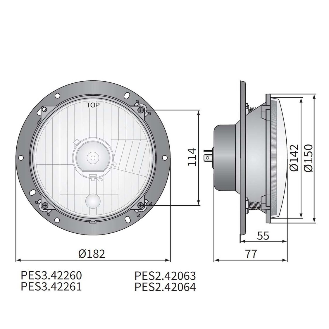 Wesem Hauptscheinwerfer H4 Ø182x77 + Montageplatte