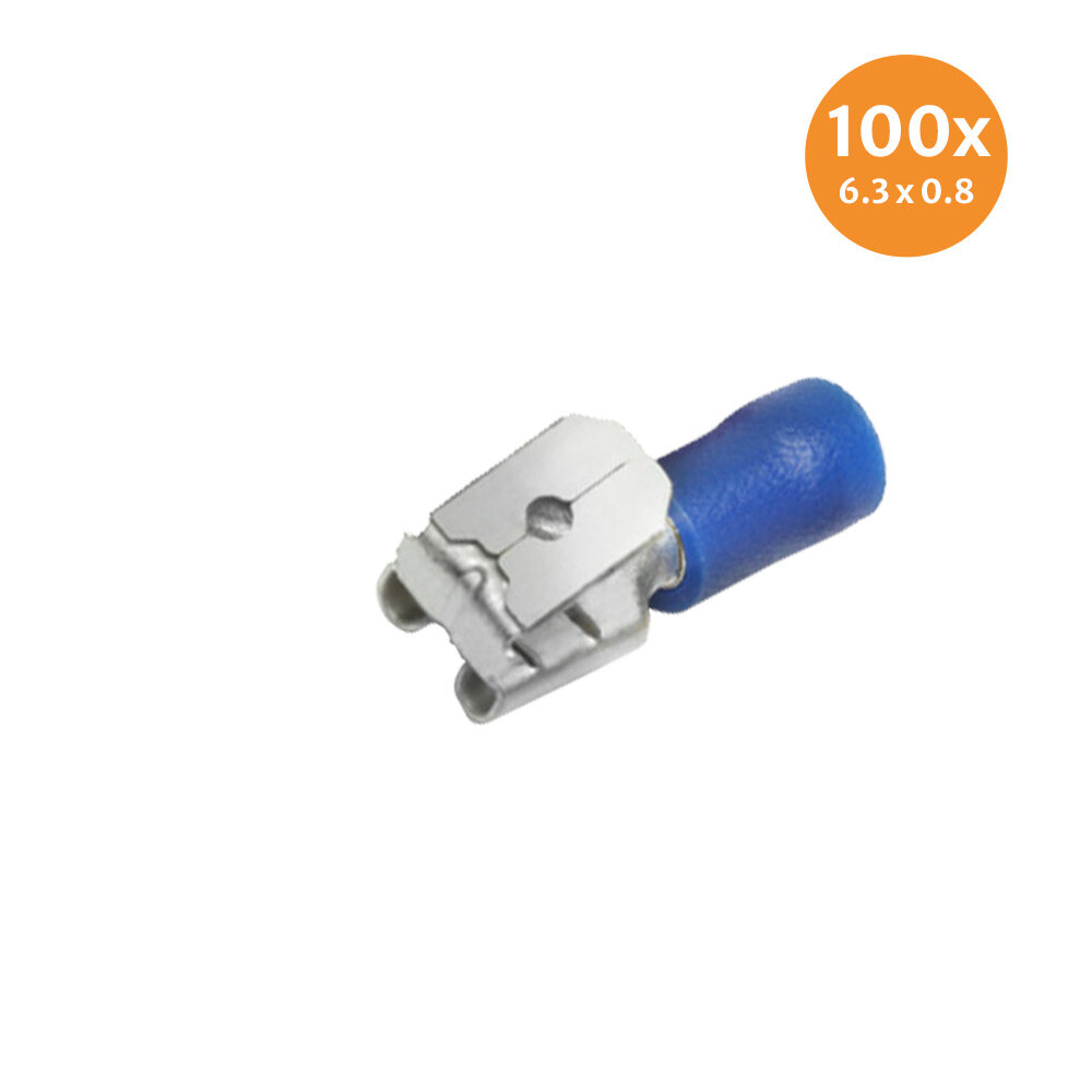 Flachsteckhülse mit Zweig Blau (6,3x0,8mm) 100 Stück Flachsteckhülse mit Zweig Blau (6,3x0,8mm) 100 Stück