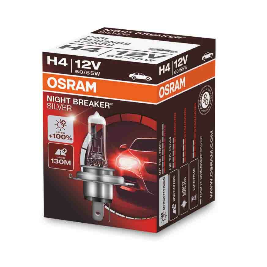 Osram H4 Halogen Birne 12V 60/55W P43t Night Breaker Silver Osram H4 Halogen Birne 12V 60/55W P43t Night Breaker Silver