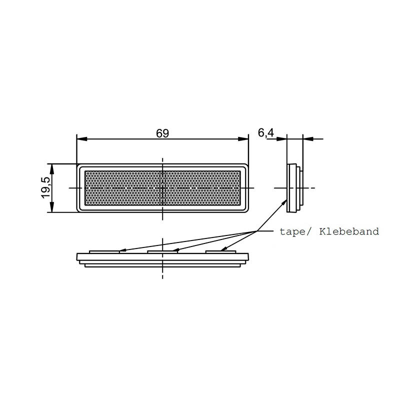 Horpol Reflektor Rechteckig mit Klebestreifen 69x19,5mm Rot