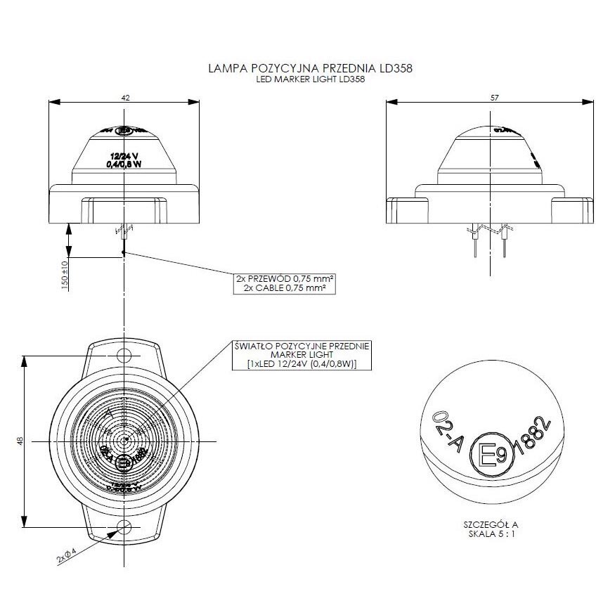 Horpol LED Postionsleuchte Weiß Rund LD-358