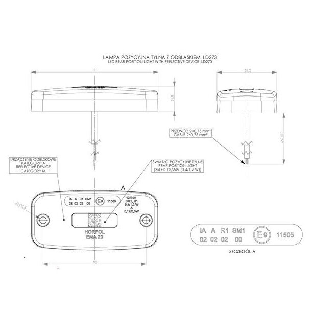 Horpol LED Positionsleuchte Rot mit Reflektor LD 273