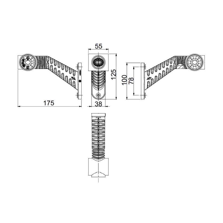 Horpol LED Begrenzungsleuchte 3-Funktionen Schräg Lang R LD-2174