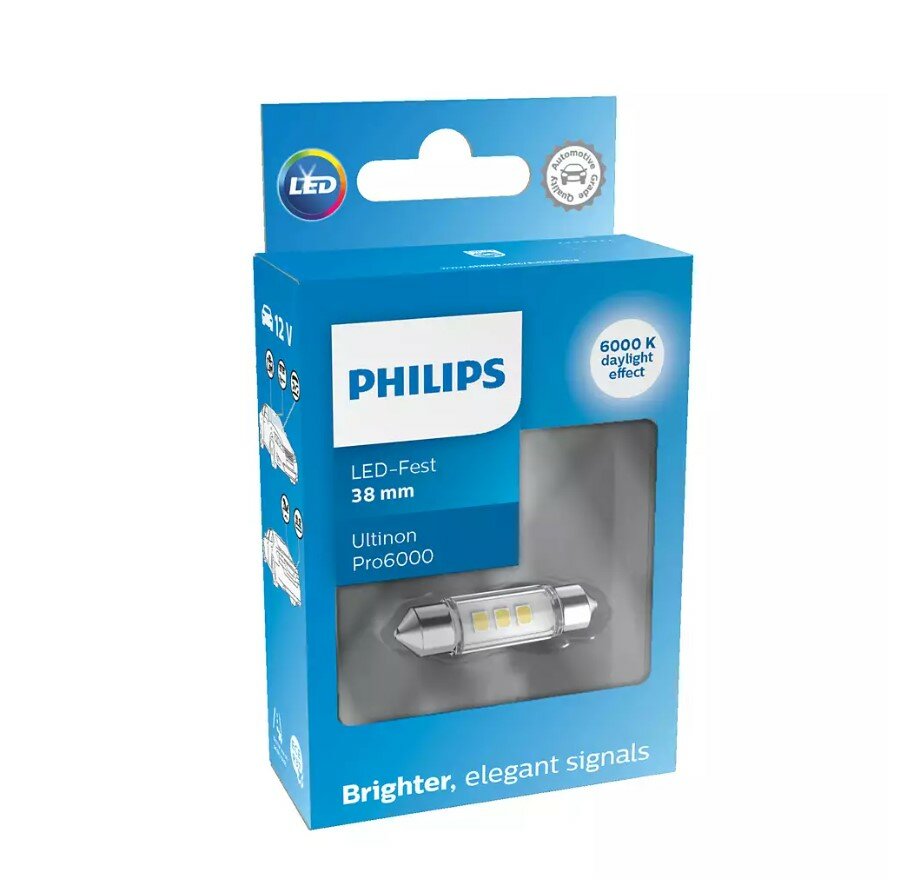 Philips SV8.5 Festoon 38 mm Kaltweiß 6000 K 12 V Philips SV8.5 Festoon 38 mm Kaltweiß 6000 K 12 V