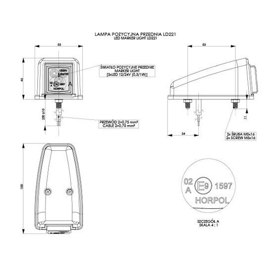 Horpol LED Positionsleuchte Weiß Eckig LD-221