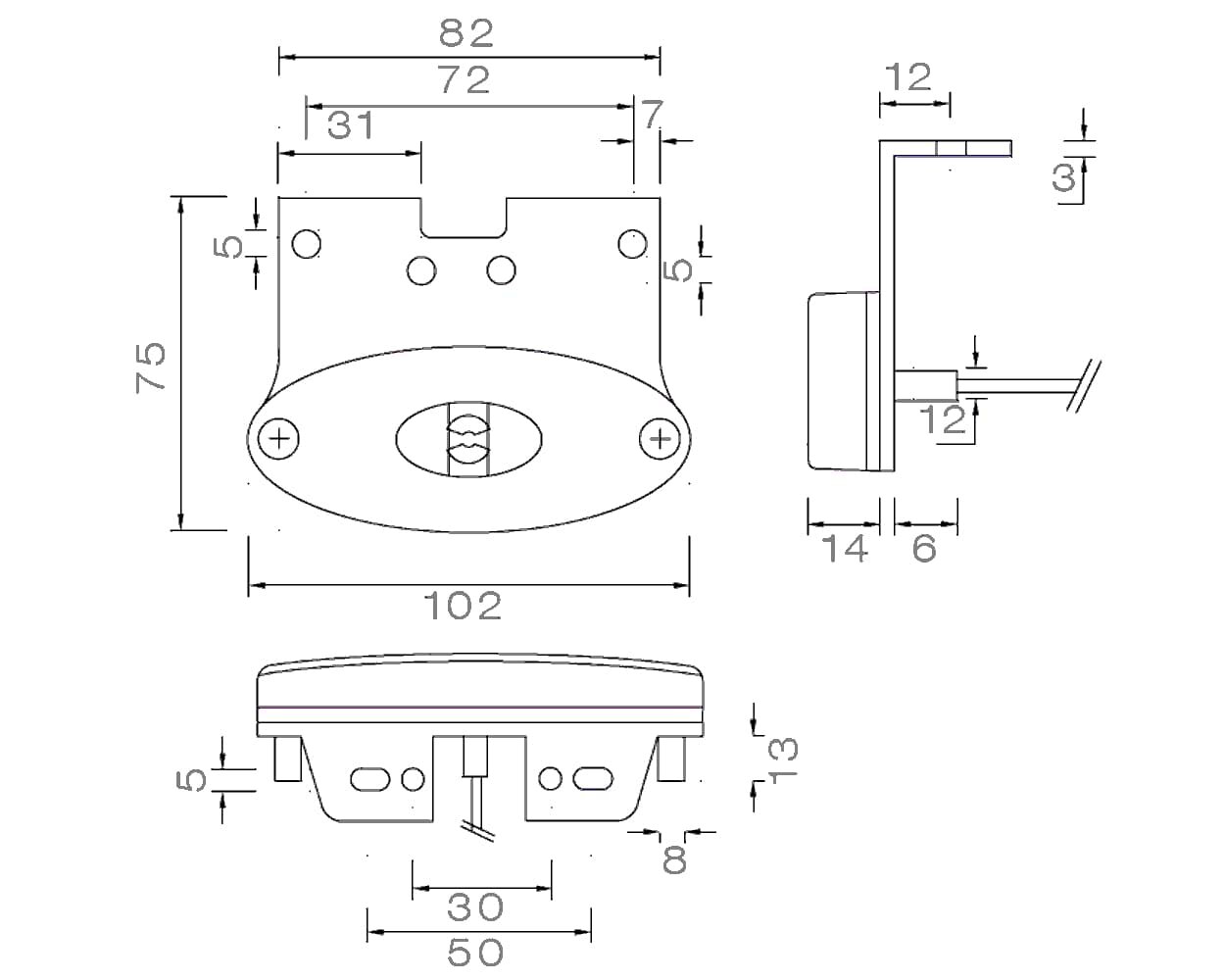 Aspöck LED Positionsleuchte Flatpoint II 12V + Montagehalterung