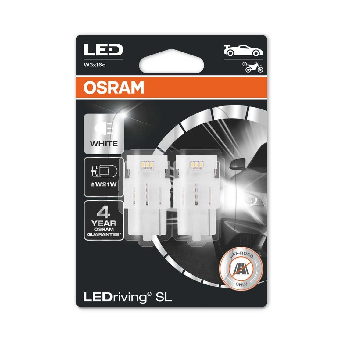 Osram W21W LED Retrofit Weiß 12V W3x16d 2 Stück | OFF-ROAD ONLY Osram W21W LED Retrofit Weiß 12V W3x16d 2 Stück | OFF-ROAD ONLY