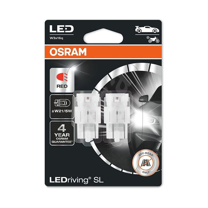 Osram W21/5W LED Retrofit Rot 12V W3x16q 2 Stück | OFF-ROAD ONLY Osram W21/5W LED Retrofit Rot 12V W3x16q 2 Stück | OFF-ROAD ONLY