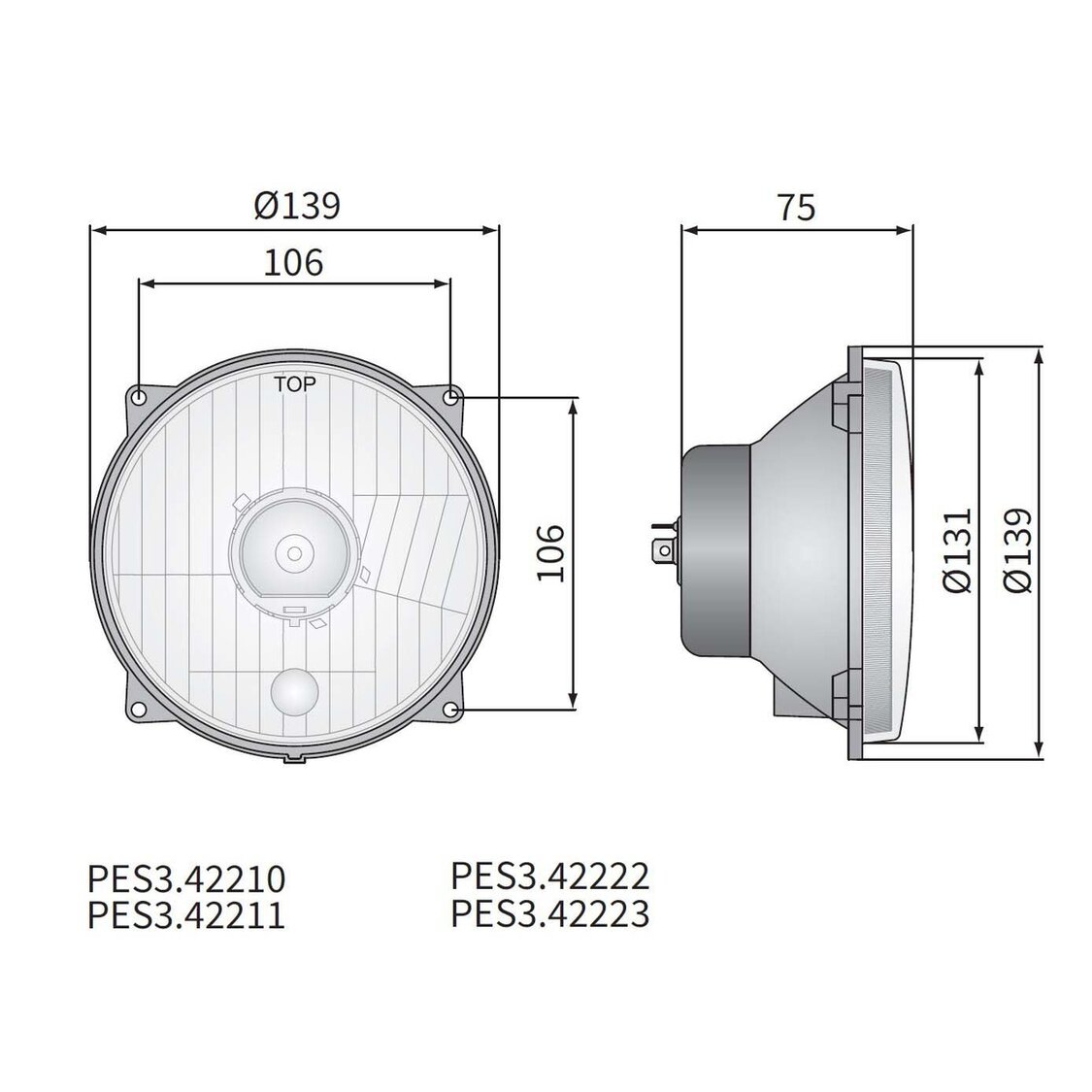 Wesem Hauptscheinwerfer H4 Ø139x75 Lochabstand 106x106 12V