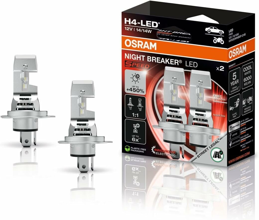 Osram Night Breaker LED Speed H4 450 Street Legal Set | +450% Osram Night Breaker LED Speed H4 450 Street Legal Set | +450%