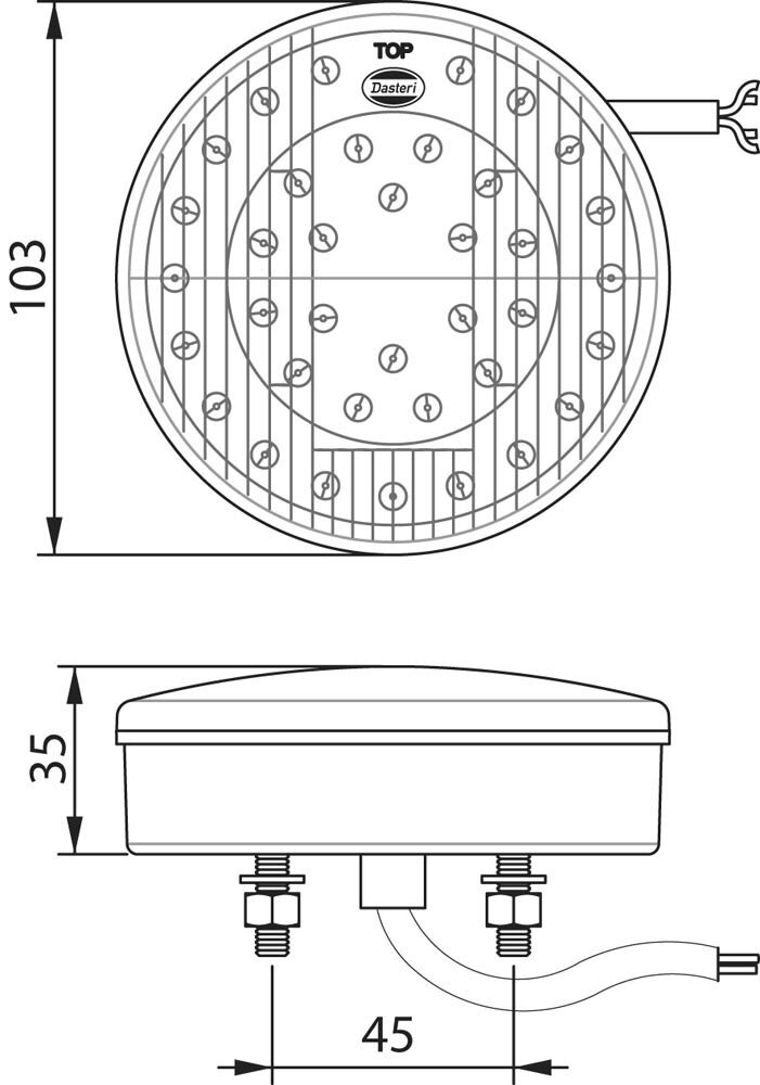 Dasteri LED R&uuml;ckleuchte mit 3 Funktionen 12V Rund &Oslash;103mm