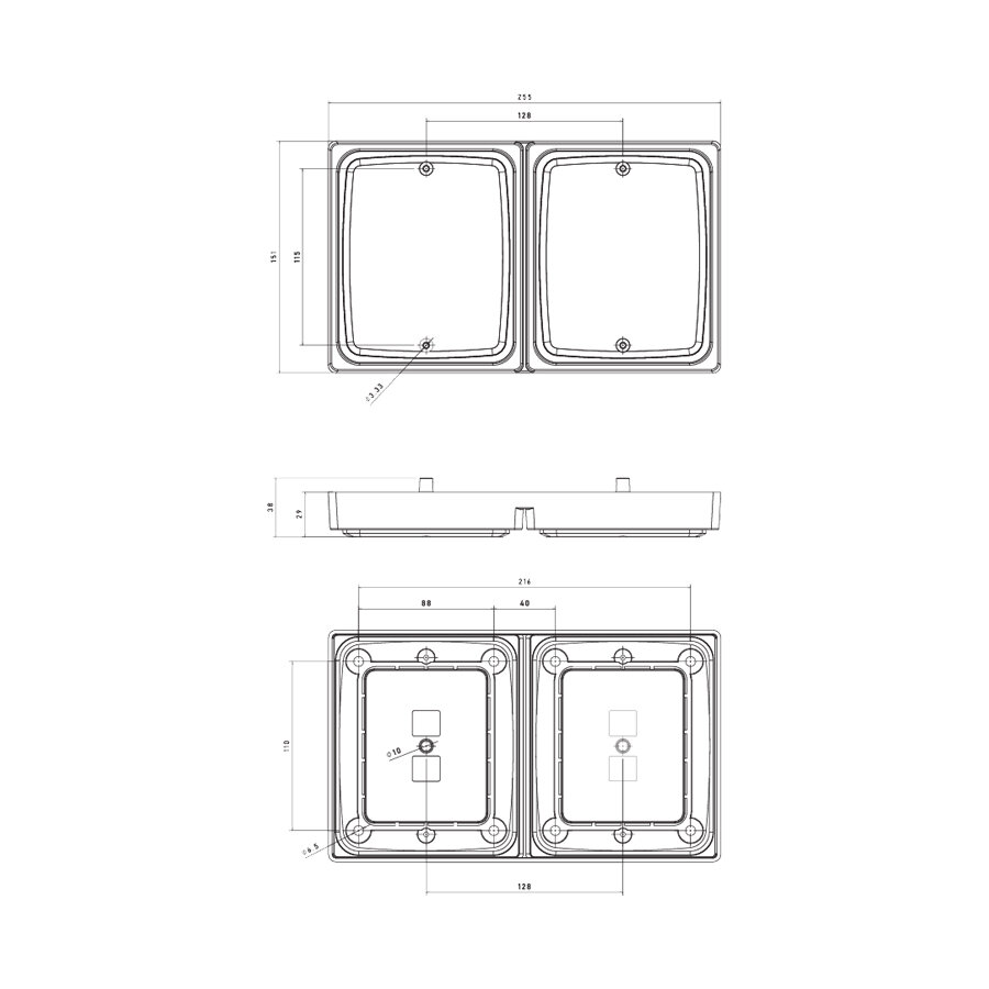 Fristom Doppel-Einbaurahmen | F&uuml;r FT-323 LED &amp; FT-324 LED