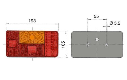 Achterlicht Links 193x105 (Mistlamp + Kentekenverlichting)
