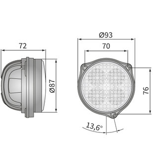 LED Werklamp Breedstraler 1500LM + Kabel + Standaard Glas afmetingen