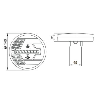 Dasteri LED R&uuml;ckleuchte Links &Oslash;140mm + Dynamischerer Blinker