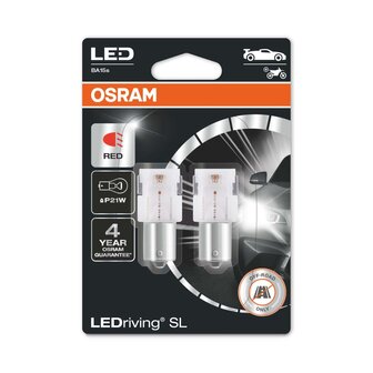 Osram P21W LED Retrofit Rot 12V BA15s 2 St&uuml;ck | OFF-ROAD ONLY