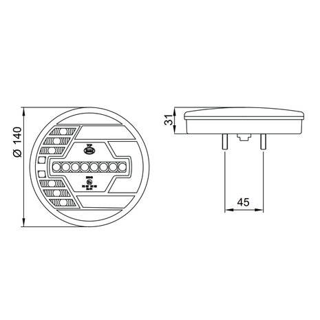 Dasteri LED Rückleuchte Rechts Ø140mm + Dynamisch Blinker