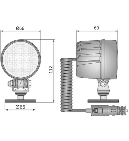 LED Werklamp Breedstraler 800LM + Kabel + Sigarettenplug afmetingen