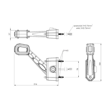 Horpol LED Begrenzungsleuchte + Sensor 3-Funktionen Rechts