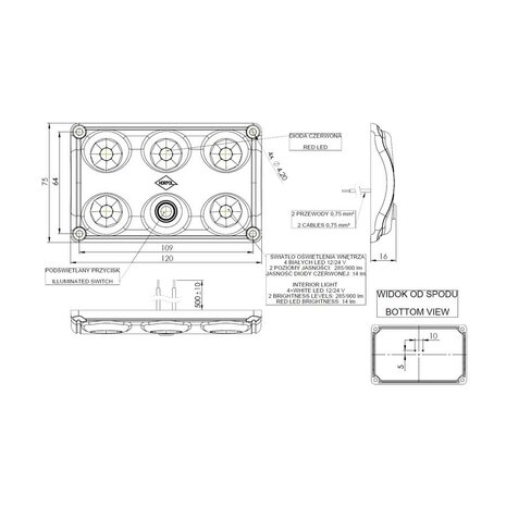 Horpol LED Innenleuchte Weiß/Rot dimmbar + Schalter LWD 2157