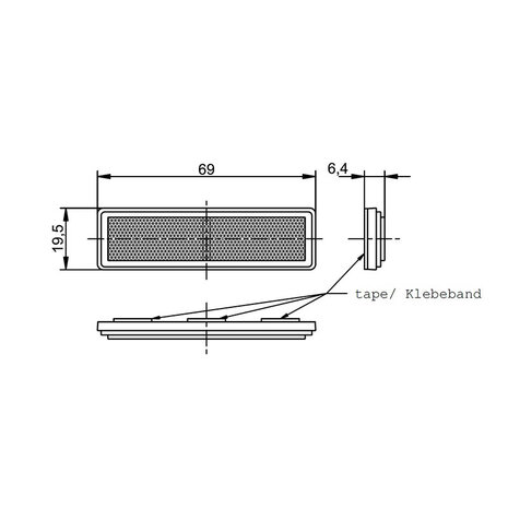 Horpol Reflektor Rechteckig mit Klebestreifen 69x19,5mm Rot