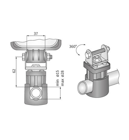 Wesem Arbeitslampenklemme 3D drehbar Ø15-28mm