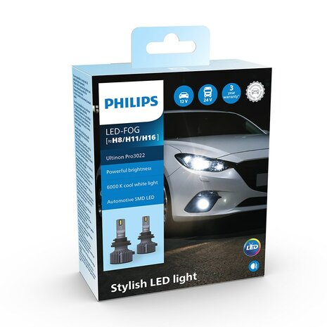 Philips H8/H11/H16 LED Nebelscheinwerfer 12–24V Ultinon Pro3022 Set