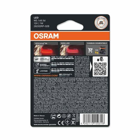 Osram W5W W2.1x9.5d LED Retrofit Rot Satz 12 volt | OFF-ROAD ONLY