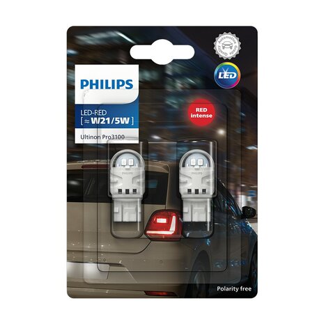 Philips LED Retrofit W21/5W Rood 12V 2 Stuks - Werkenbijlicht