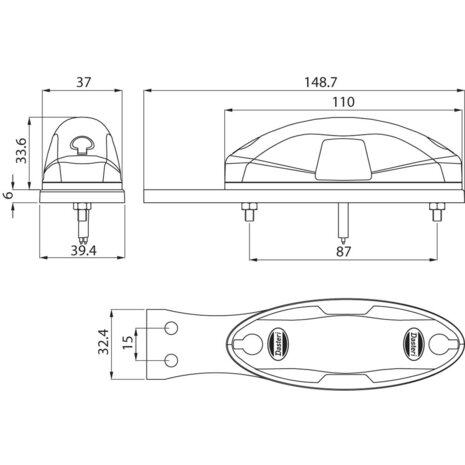 Dasteri Positionsleuchte LED 2-Funktionen mit halter 10-30V