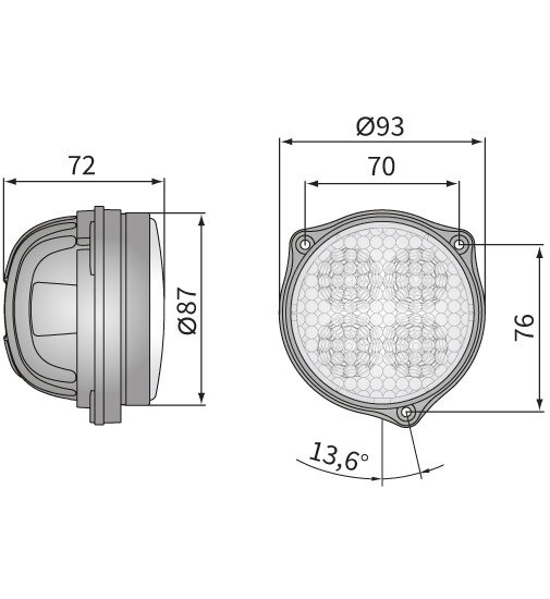 LED Werklamp Breedstraler 1500LM + Kabel + Standaard Glas afmetingen