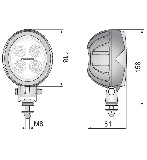 LED Werklamp Breedstraler 1500LM + Kabel + Schakelaar afmetingen