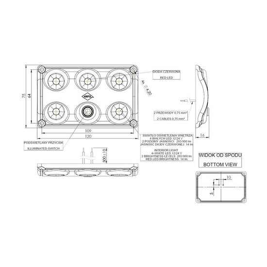 Horpol LED Innenleuchte Weiß/Rot dimmbar + Schalter LWD 2157