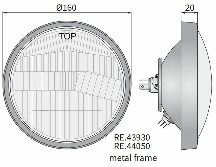Wesem Hauptscheinwerfer H4 &Oslash;160x70 + Metallrahmen