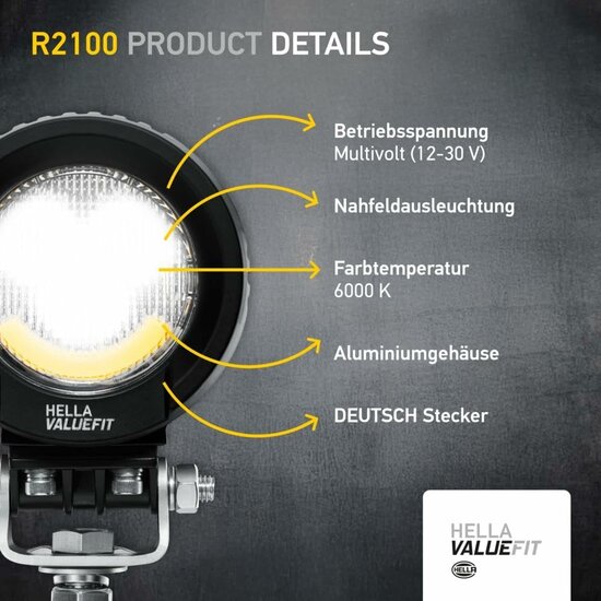Hella ValueFit R2100 2.0 Flutlicht 2100 lm + Wei&szlig;/Gelb Positionslicht