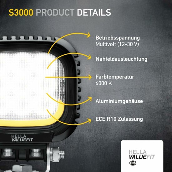Hella S3000 2.0 LED Flutlicht 3000 lm + Wei&szlig;/Gelb Positionslicht