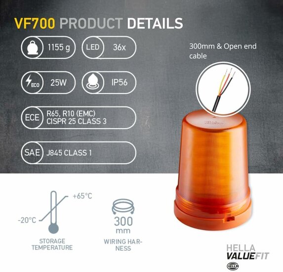 Hella VF700 LED Blitzleuchte Orange 12-24 V