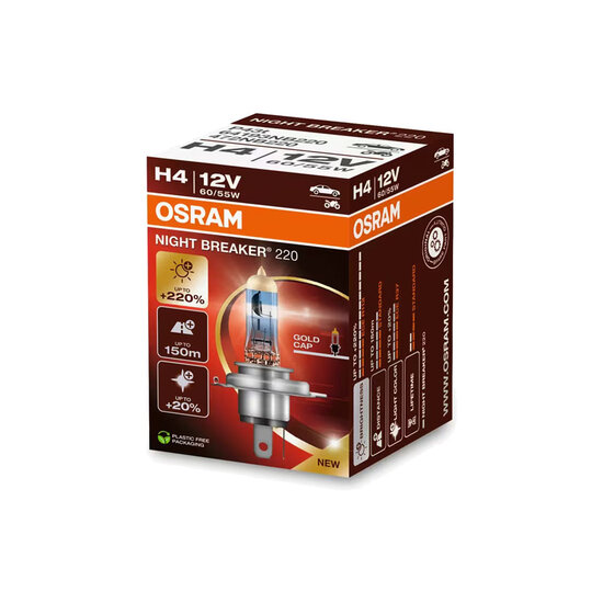 Osram H4 Halogen Birne 12V 60/55W P43t Night Breaker 220