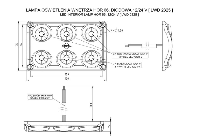 Horpol LED Innenleuchte Schwarz 12-24V | Wei&szlig; + Rot
