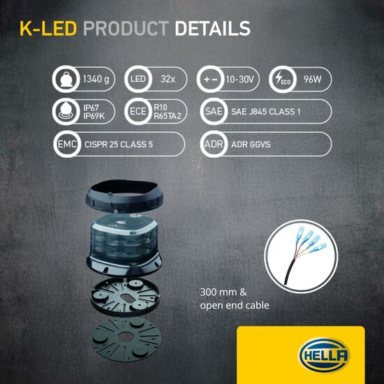 HELLA K-LED QUADRA Rundumleuchte Orange | Smoke