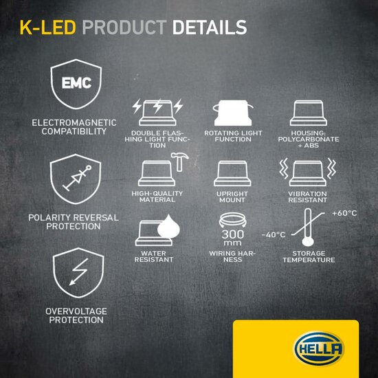 HELLA K-LED QUADRA Rundumleuchte Orange | Smoke