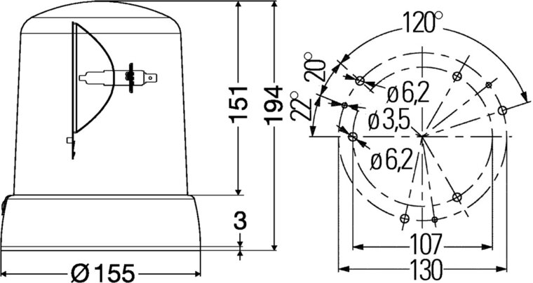 HELLA KL7000 12V gelbe Rundumleuchte | Aufbau
