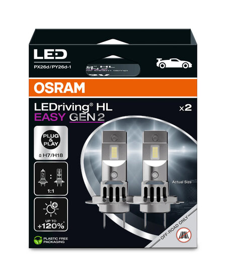 Osram H7/H18 HL Easy GEN2 LED-Scheinwerferlampen-Set, 16W, PX26d/PY26d-t, 12V