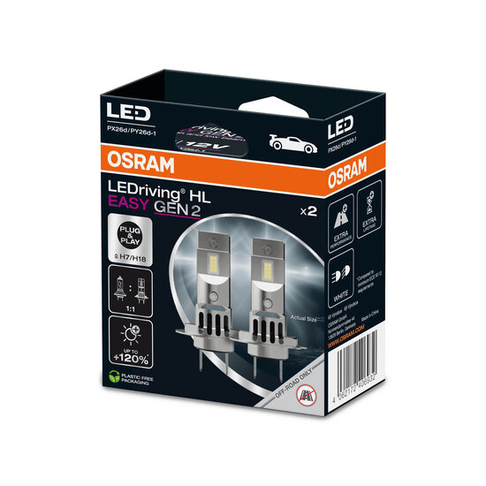 Osram H7/H18 HL Easy GEN2 LED-Scheinwerferlampen-Set, 16W, PX26d/PY26d-t, 12V