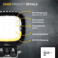 Hella S5000 2.0 LED Flutlicht 5000 lm + Wei&szlig;/Gelb Positionslicht