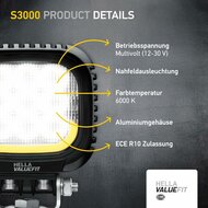 Hella S3000 2.0 LED Flutlicht 3000 lm + Wei&szlig;/Gelb Positionslicht