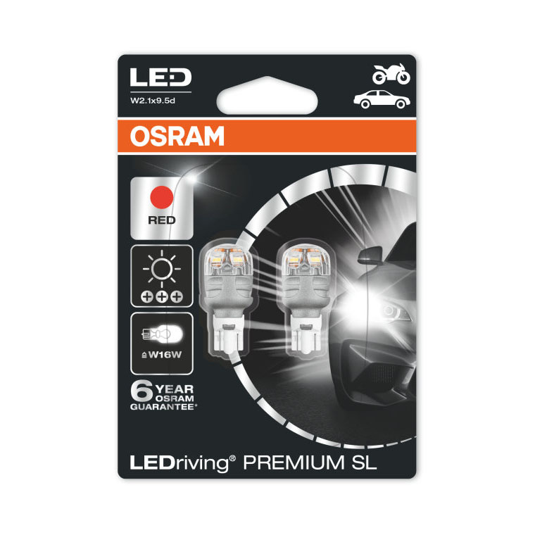 Osram W16W LED Retrofit Rot 12V W2.1x9.5d 2 Stück | OFF-ROAD ONLY